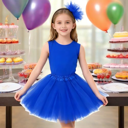 Layered Tulle Tutu Skirt for Girls with Headband - Blue, 3-6 Years