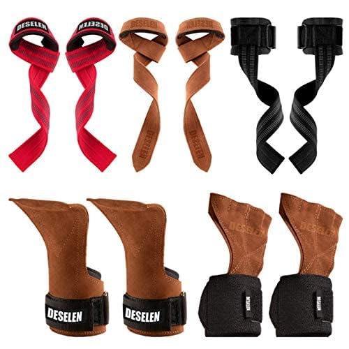 Deselen Leather Weightlifting Straps with Thick Soft Sponge Lining Wrist Loop, Gym Workout Excellent Gripping Deadlift Straps, Great for Bodybuilding, Strength Training, Pair (2)