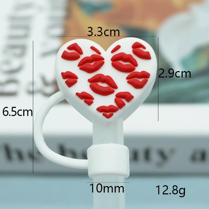 Heart Silicone Straw Covers for 10mm Straws - Pink Red Heart (4 Pack)