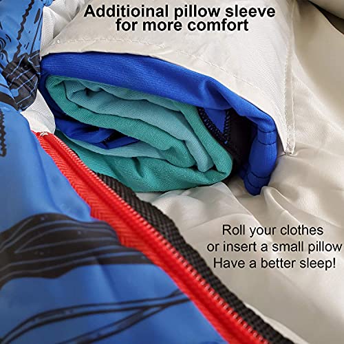 ANJ Outdoors Kid Mummy Sleeping Bag Blue for Kids up to 4'3" - 4 Season Lightweight Backpacking