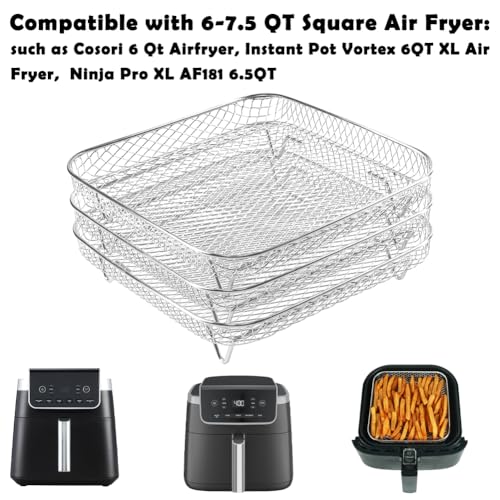 BYKITCHEN 8 Inch Square Air Fryer Rack for 6-7.5 QT Cosori, Ninja, Gourmia Airfryer - Stackable Food Dehydrator Accessory