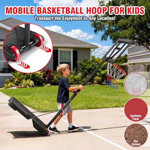 Adjustable Kids Basketball Hoop - 3-7 FT Black, Portable & Durable