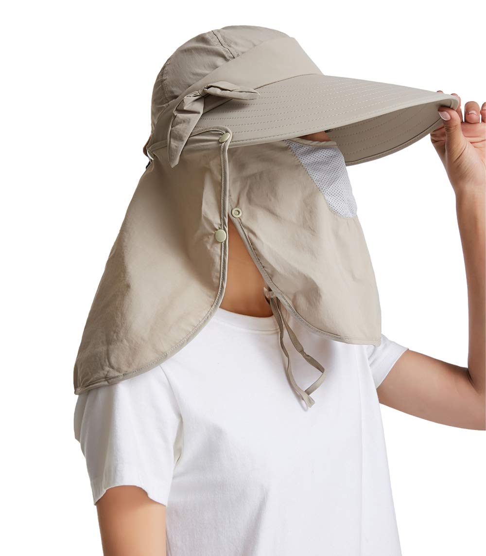 icolor Sun Hats for Women Fishing Hat UPF+50 Detachable Face Mask Neck Flap Visor Wide Brim UV Sun Protection Hiking Hats Khaki