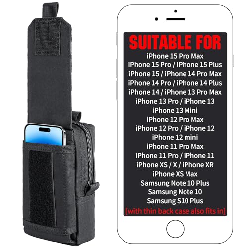 IronSeals Tactical Molle Phone Pouch Black for iPhone & Galaxy - Utility Waist Pack