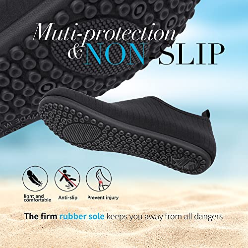 Quick-Dry Water Shoes for Women & Men - Barefoot Aqua Socks - Black, 8.5-9.5