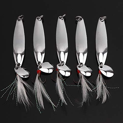 Fishing Spoons Lures Kit - 5 Metal Spinner Baits with Treble Hooks