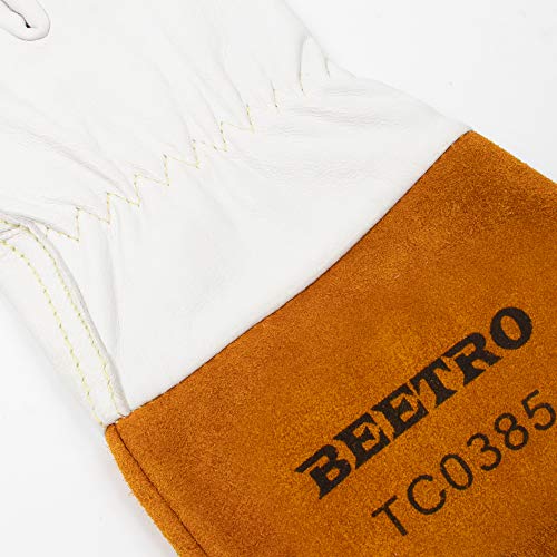BEETRO Working Gloves 5 Pairs, Tig Welding Cowhide Split Leather, Heat/Fire Resistant BBQ/Warehouse/Heavy Duty/Animal Handling Glove, Extremely Soft and Flexible