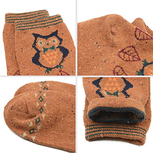 Warm Merino Wool Hiking Socks - Owl Pattern - One Size