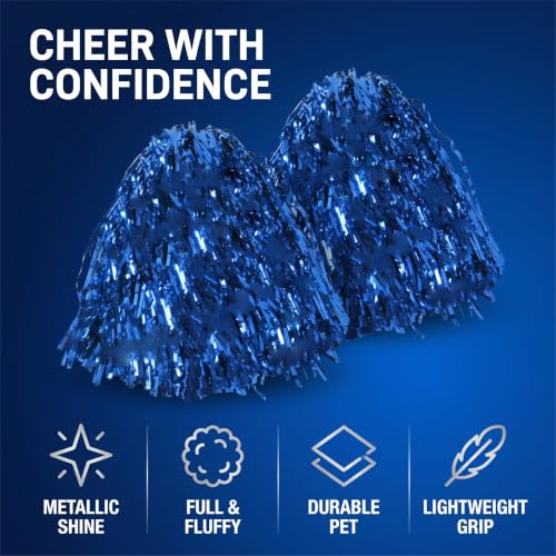 Blue Cheerleading Poms - Set of 2 with Plastic Handles