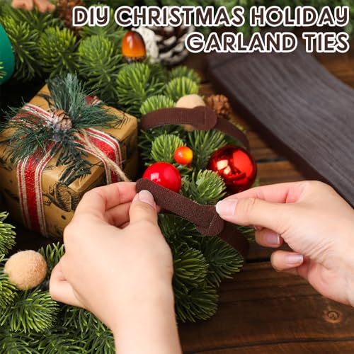 80 Pcs 12 Inch Christmas Garland Ties Brown Adjustable Holiday Banister Ties Reusable Fastener Strap Nylon Garden Plant Cable Strap Christmas Tree Wreath Hook Loop Organizer for Home Office