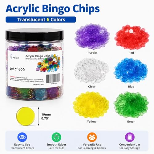 600 Counting Chips - 3/4 Inch in 6 Vibrant Colors for Learning