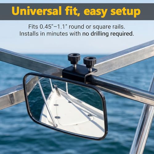 Boat Rear View Mirror 8-inch Convex Marine Mirror with 300° Adjustable Curved Surface