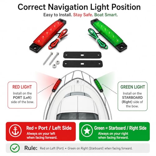 Boat Navigation Lights - 2PCS LED Red & Green Bow Lights for 12V Marine Use