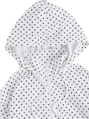 Verdusa Women's Windbreaker Jacket Hoodie with Pockets - White/Black Polka Dots (Medium)