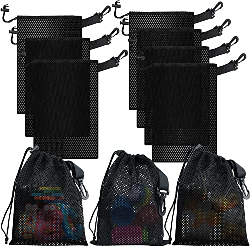 10 PCS With Clips Mesh Drawstring Bags, Portable Nylon Storage Bags