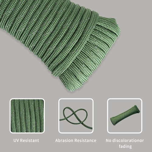 550lb Reflective Paracord Rope - 50ft Army Green