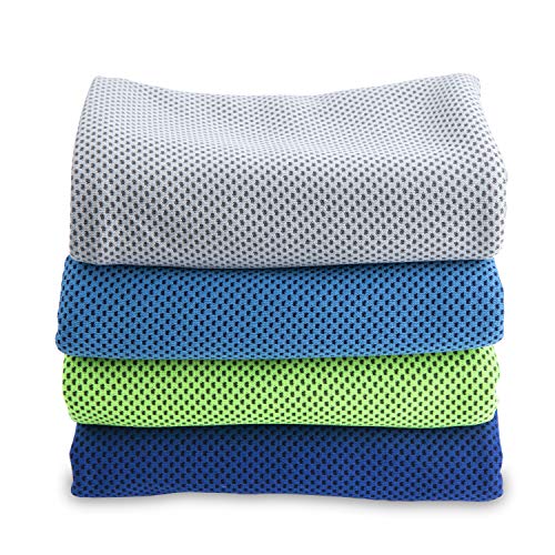 Cooling Towels 4 Pack - 40x12 Inch Microfiber Neck & Face Towels - Multicolor