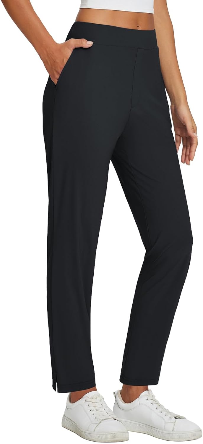 Baleaf Women's Stretch Travel Pants - Dressy Slacks with Zipper Pockets for Work & Golf | Comfortable Fit