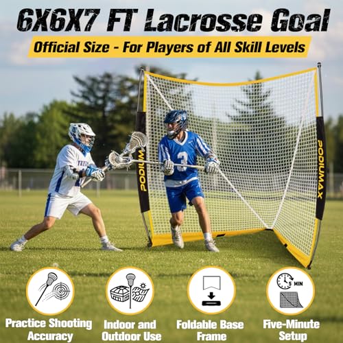 Foldable Lacrosse Goal 6x6x7 FT - Durable Steel Frame with Carry Bag