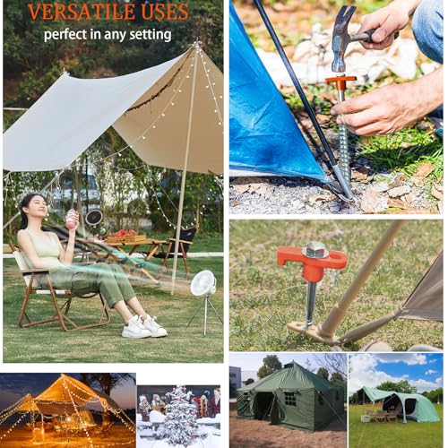 8-Inch Heavy Duty Drill-In Tent Stakes - Rust-Resistant Ground Anchors for Camping & Gardening