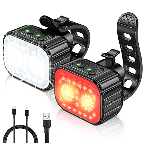 Rechargeable Bike Lights Set - Super Bright LED with 2 Modes, Waterproof, Long Battery Life