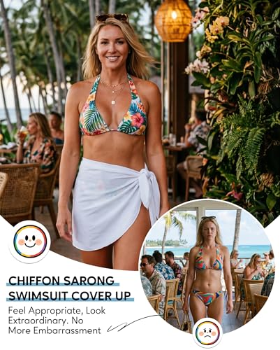 Lightweight Sheer Chiffon Sarong Beach Cover-Up - One Size G White & Black