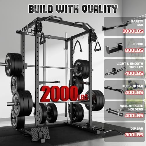 2000LB Power Cage Rack with Cable Crossover System - Black