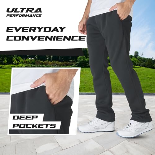 Men's Wide Leg Fleece Sweatpants 3 Pack - Charcoal, Heather Grey, Black | Ultra Performance