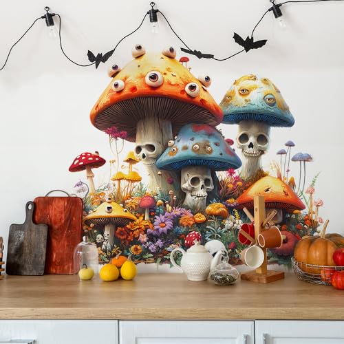 Halloween Mushroom Wall Stickers Removable Floral Skull Wall Decals for Kids Bedroom Nursery Living Room TV Wall Decor