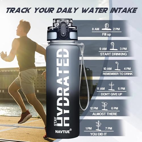 16.9 oz Motivational Time Marker Water Bottle - Deep Black
