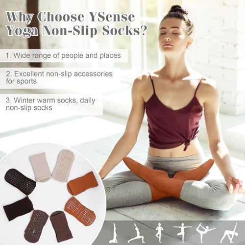 Non-Slip Grip Pilates Socks for Women - Dark Brown/Orange/Brown/Light Brown