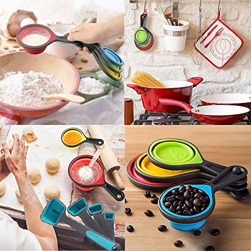 Collapsible Silicone Measuring Cups & Spoons Set - Blue, 8 Piece