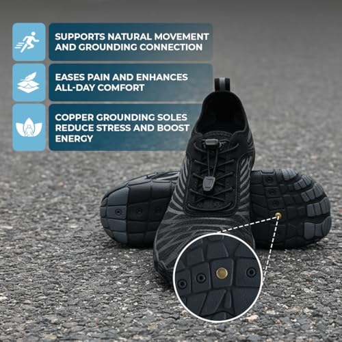 Grounding Barefoot Shoes with Copper - Flexible, 8-8.5 Wide Women / 6-6.5 Wide Men, Black