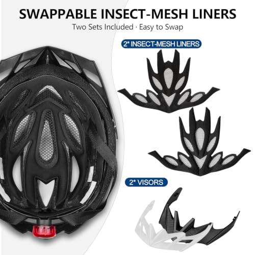 Bike Helmet with USB Rechargeable Light & Visor - Purple White M(52-56CM)