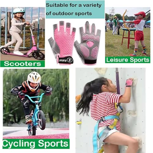 Kids Fingerless Cycling Gloves - Non-Slip, Pink for Ages 5-8
