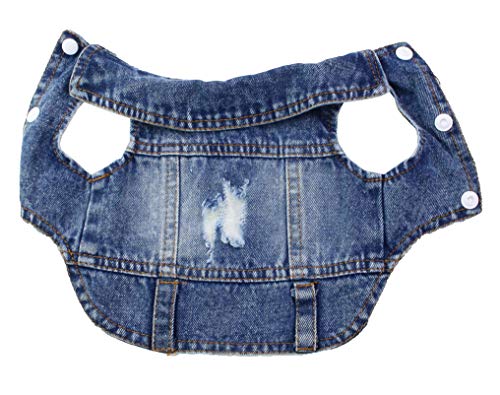 Vintage Washed Denim Dog Jacket - Dark Blue Lapel Pet Vest for Small Dogs