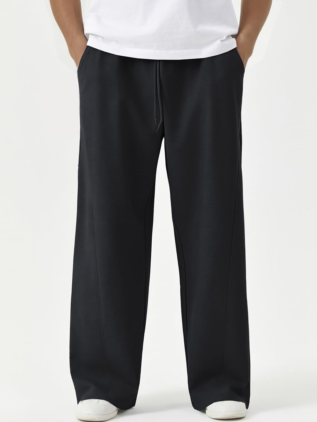 ATOFY Men's Baggy Sweatpants Wide Leg Pants Elastic Waist Drawstring Loose Lounge Joggers Sweatpant with Pockets Black