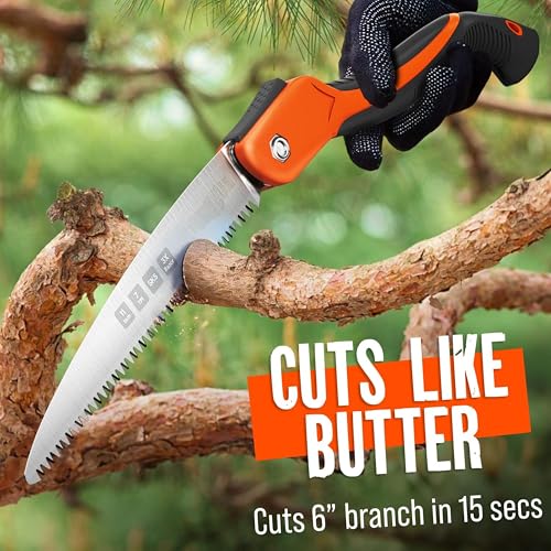 11 Inch Orange Folding Pruning Saw with Triple-Cut SK5 Blade - Heavy Duty Tree & Wood Cutting Tool