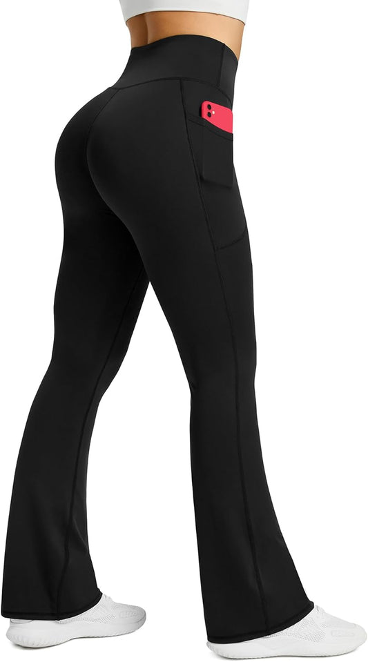 Skiennix Women's Flared Yoga Pants - High Waisted Bootcut Leggings with Pockets | Comfortable Fit