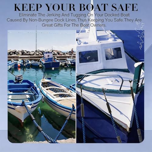 Manifish Bungee Dock Lines for Boats - 2 Pack, 2ft, Stainless Steel Clips