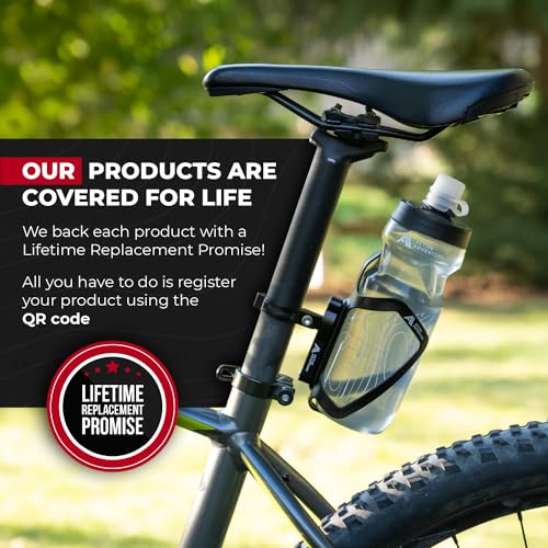 Bike Water Bottle Holder Combo - 20 Oz Squeeze Bottle & Mount Cage Rack - Anodized Black