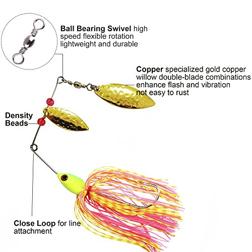 Shaddock 6pcs Spinner Baits Lures Kit for Bass Pike Trout Salmon