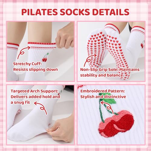 Women’s Cute Pilates Socks with Grips - Berry Mocha Cherry Cafe Mix
