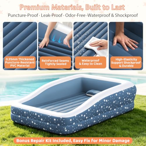 Deeteck Blue Inflatable Toddler Bed with Safety Guard Rails, 300lb Support