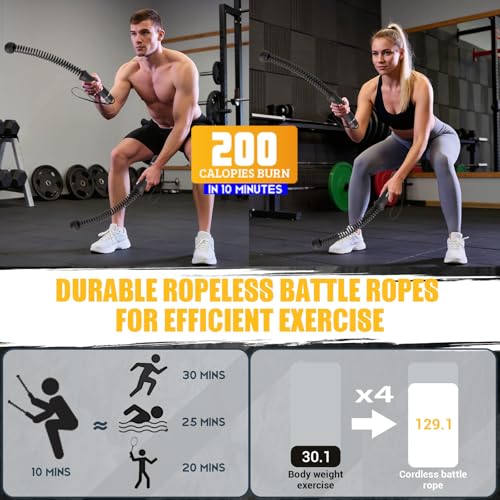 Portable Ropeless Battle Rope for Home Gym - 1.61 lb, Anti-Slip Handles