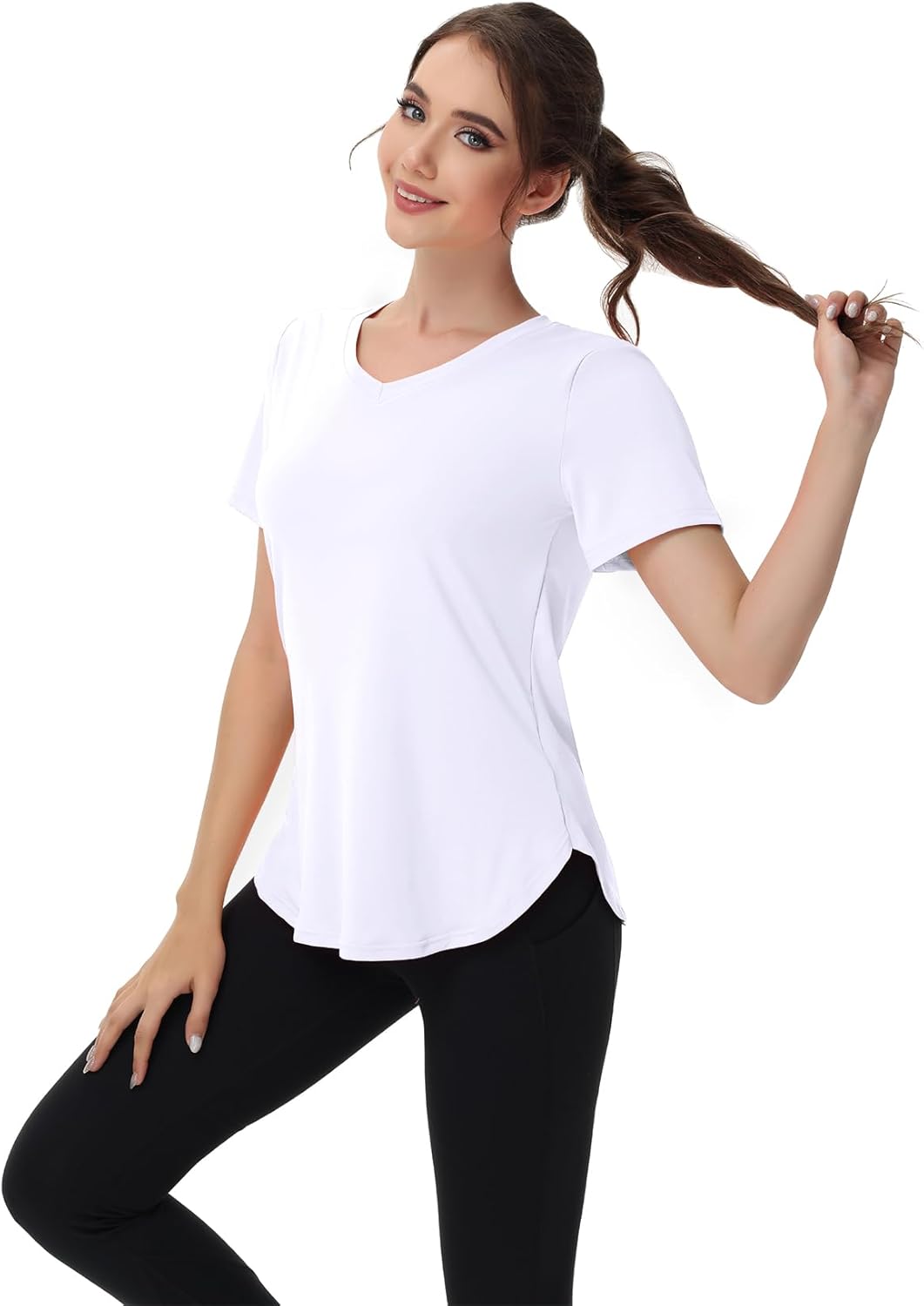 Skiennix Women's Short Sleeve Workout Tops - Moisture-Wicking V-Neck Athletic Tee for Yoga & Gym