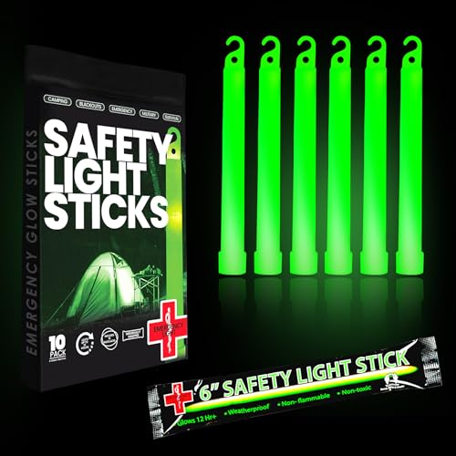 Ultra Bright Green Glow Sticks - 6 Inch Emergency Light Sticks for Camping, Parties, and Blackouts - 12 Hour Duration