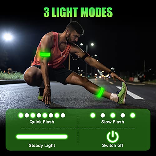 LED Armbands - Rechargeable High Visibility Reflective Lights, 2 Pack - Green