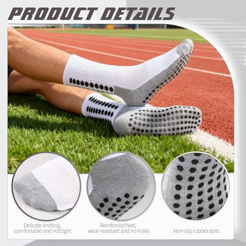 Grip Soccer Socks - Anti-Slip Athletic Socks for Men & Women - White, 6 Pairs