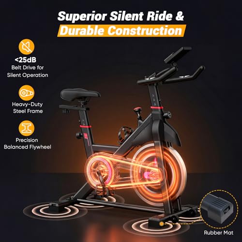 Exercise Bike with App, Adjustable Resistance & Height - Black Red